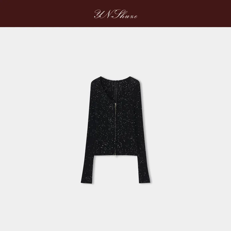YN-SHUZE【浮光】轻奢气质亮片双拉链针织开衫SZ-YNB-MY0219