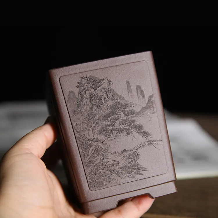 盆客陶瓷 精品紫砂盆 朱民伟全手工原矿紫泥高四方万象文人盆景盆