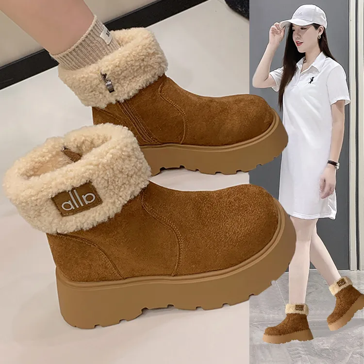 轻奢厚底雪地靴女2025新款冬季马丁靴加绒加厚毛毛棉鞋翻毛短靴子