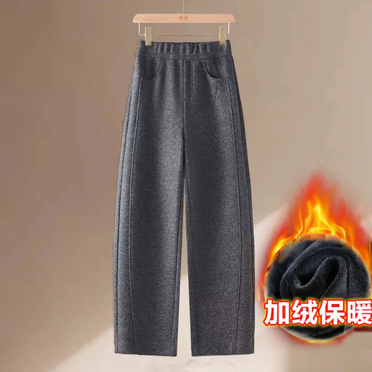 女神裤加绒弯刀裤保暖高腰仿羊 绒糯米直筒休闲裤冬季阔腿裤毛呢