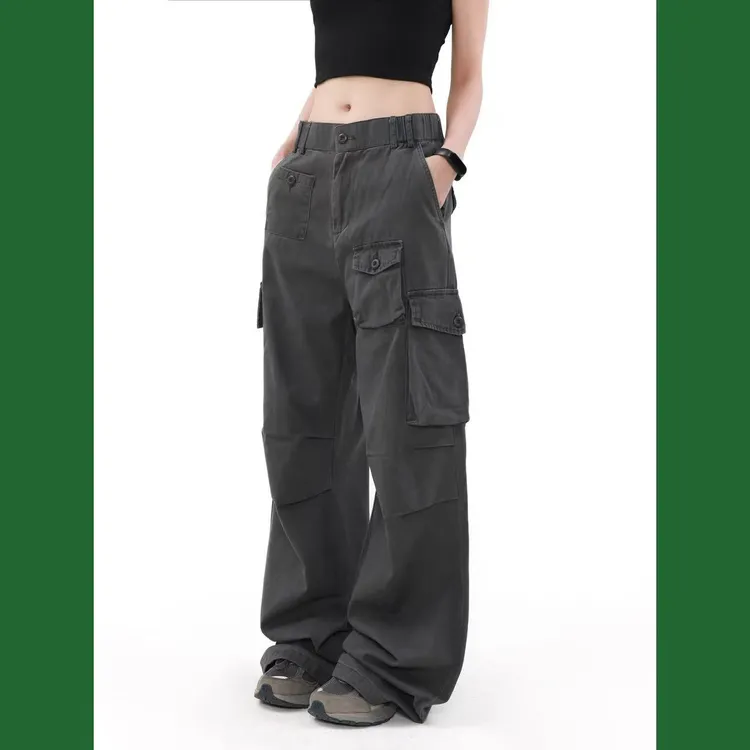 SHEEZ美式复古褶皱设计感多口袋工装裤高街休闲长裤情侣潮