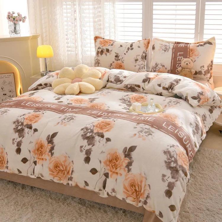 冬季新款高克重印花加厚加绒双面绒牛奶绒床品套件