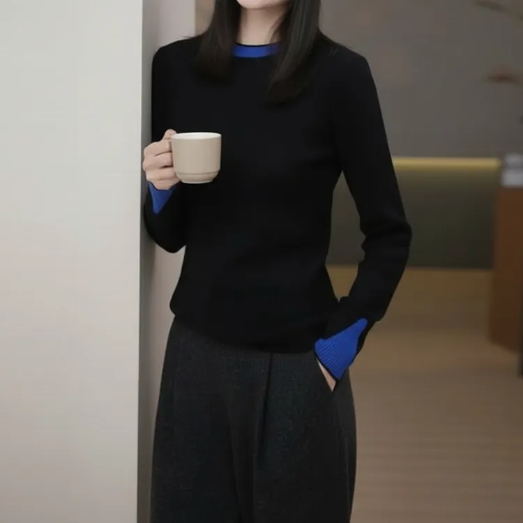 设计感秋冬时髦拼接T恤2025新款韩版流行女装休闲风个性百搭上衣