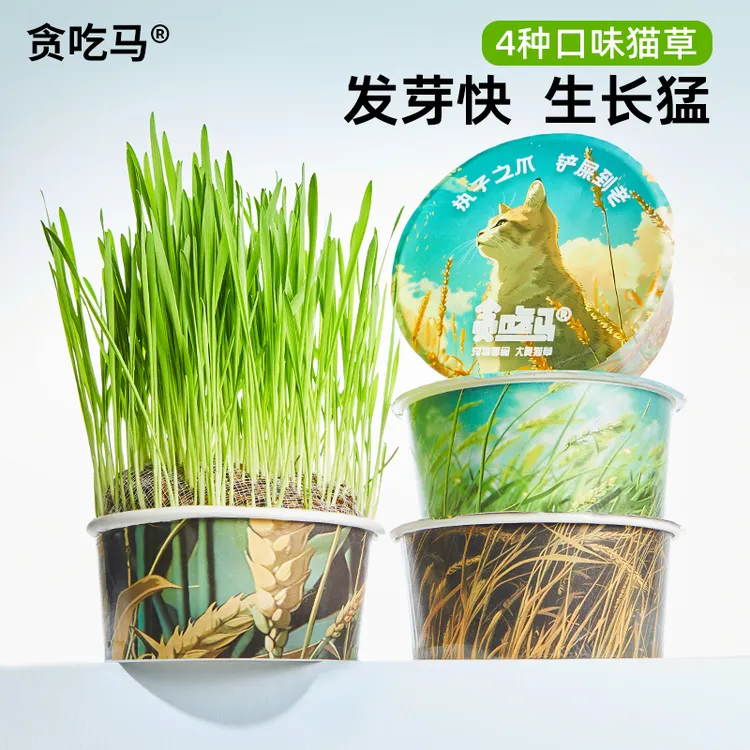 贪吃马宠物猫草罐头无土自种猫咪化毛零食懒人猫草排毛化毛去毛球