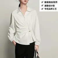 重磅真丝双乔法式掐腰设计百搭V领个性桑蚕丝衬衫上衣ZKG13白色