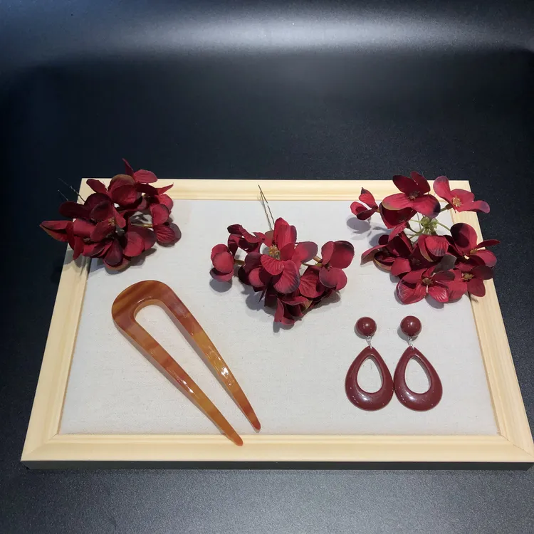 婚庆饰品红色花朵发钗新中式新娘发饰古典旗袍晨袍头花敬酒服饰品