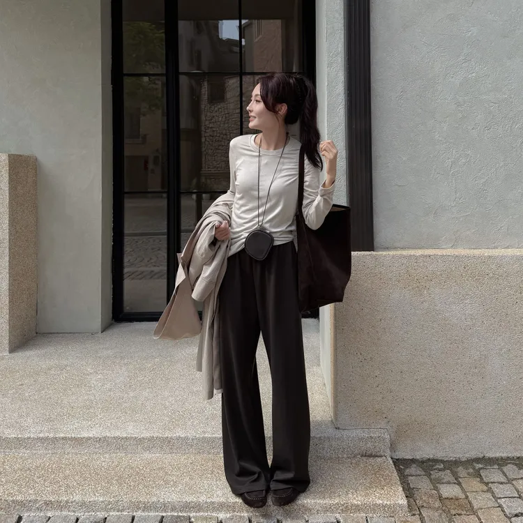 Moprobably李予诺「惬意裤」松紧腰气质百搭直筒休闲裤B5351005