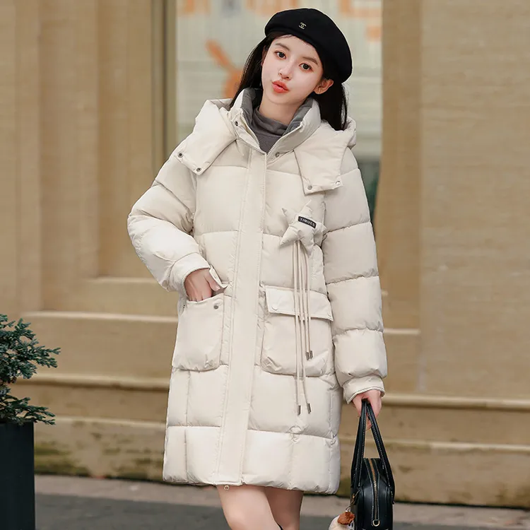 中长款连帽棉服女士韩版冬季2025新款小个子保暖棉衣加厚棉袄外套