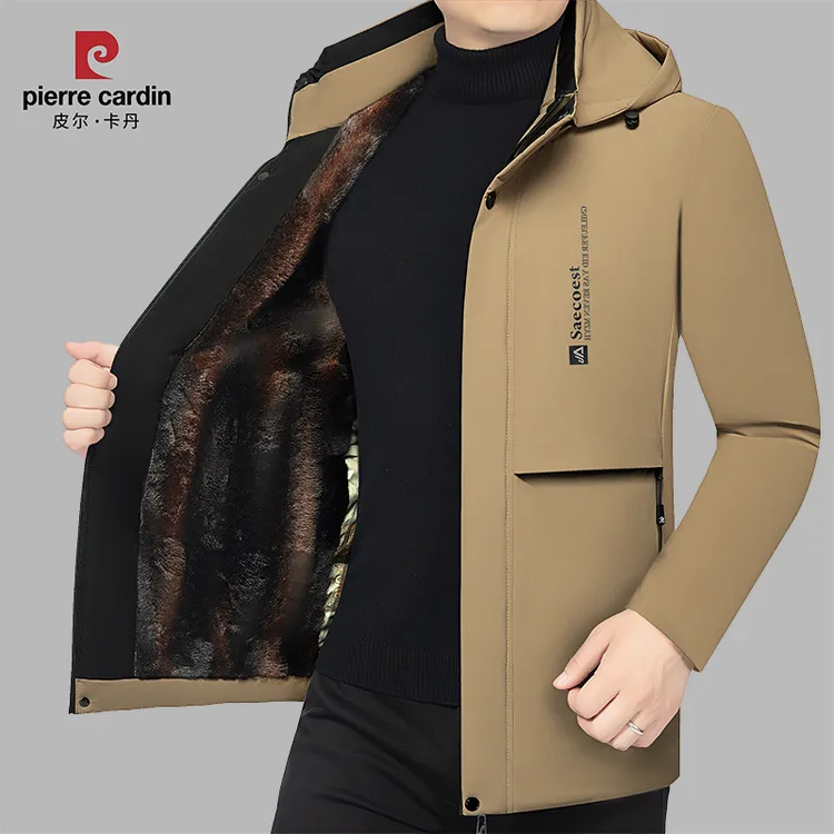 皮尔卡丹男士冬季商务休闲加绒加厚棉袄保暖男装外套上衣时尚棉服