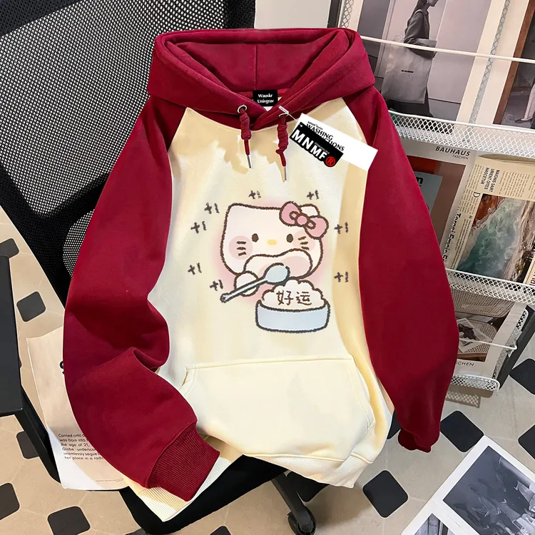 可爱凯蒂猫印花秋冬2025新款女童插肩连帽卫衣洋气百搭中大童上衣