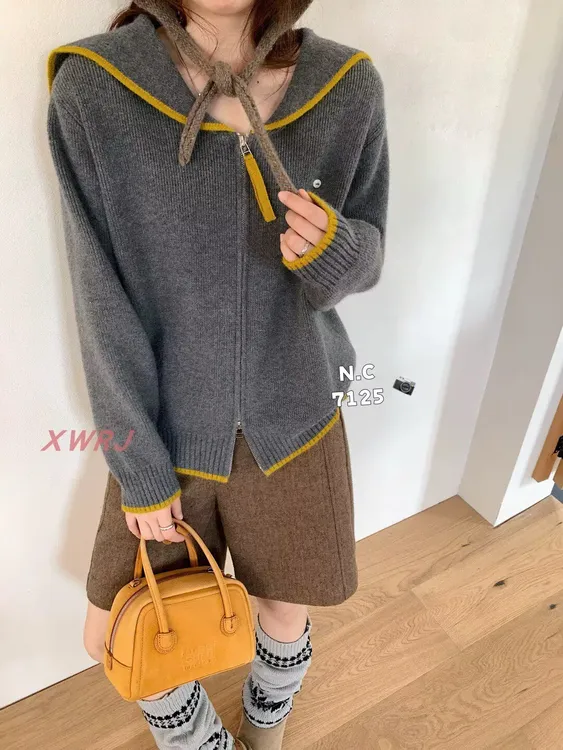 【撞色海军领】新款秋装软糯长袖慵懒新款宽松开衫毛衣女针织衫