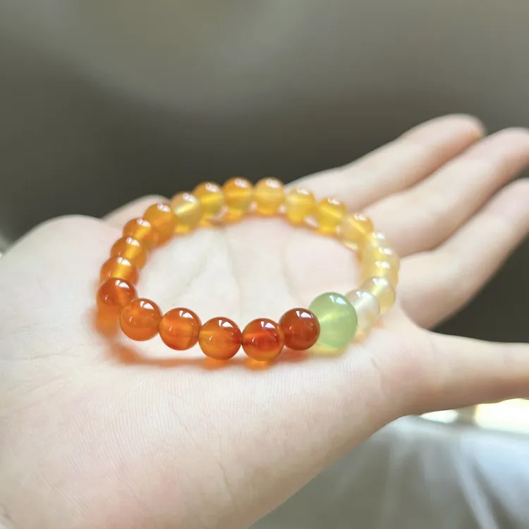 天然渐变玛瑙手串焦糖色玉髓手链女正品新中式国风散珠送女友礼物