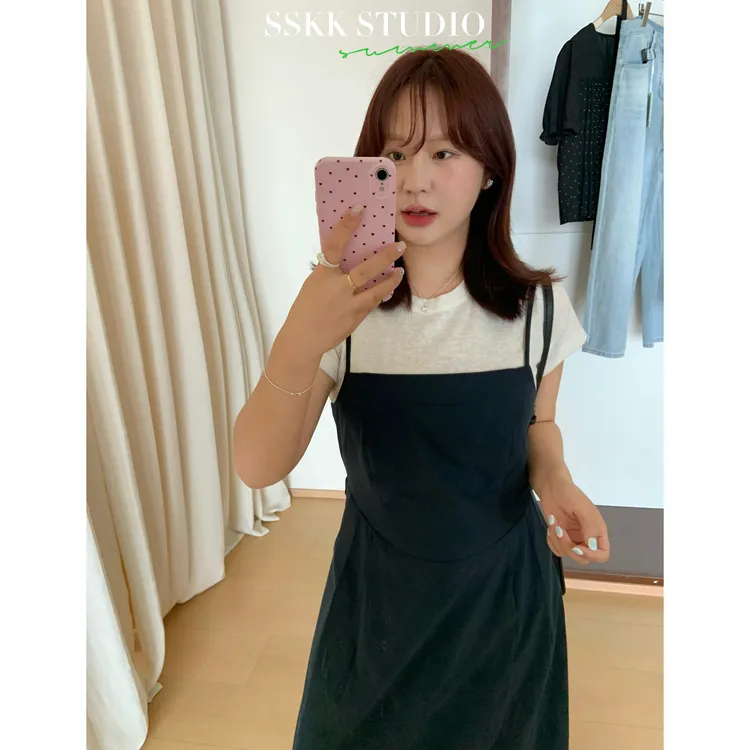 KMZY/KMZY山_山【漫度周末】微胖韩系无袖设计感绑带背带裙连衣裙女