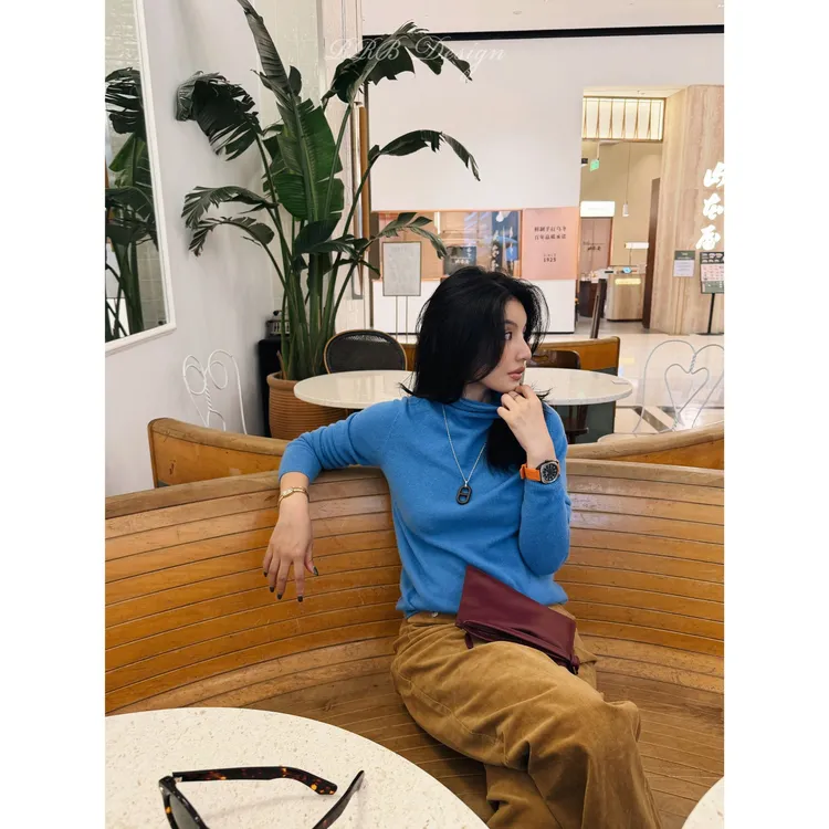 RRB Design 羊毛羊绒混纺纯色修身百搭显瘦无缝一体高领针织上衣