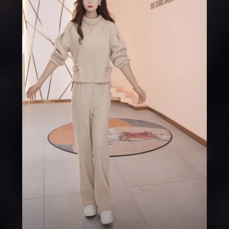 【上衣+裤子】时尚修身气质洋气休闲收腰显瘦减龄百搭女装两件套裤