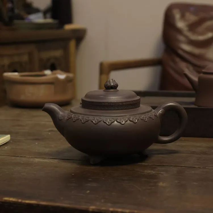 老茶壶紫砂壶回流老紫泥云肩如意全手工大彬400毫升如意壶手制