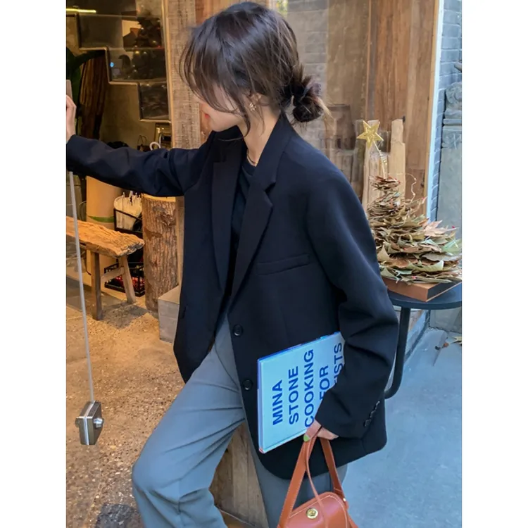 黑色西装外套女2025年秋季新款韩版小个子高级感显瘦气质休闲宽松