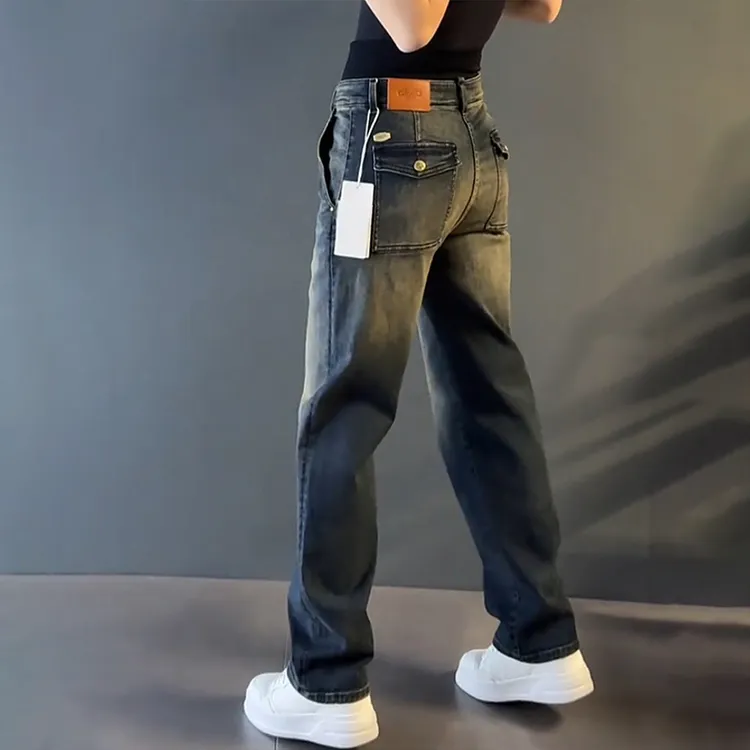 复古水洗做旧直筒牛仔裤男春季新款vibe高街潮牌宽松长裤阔腿裤