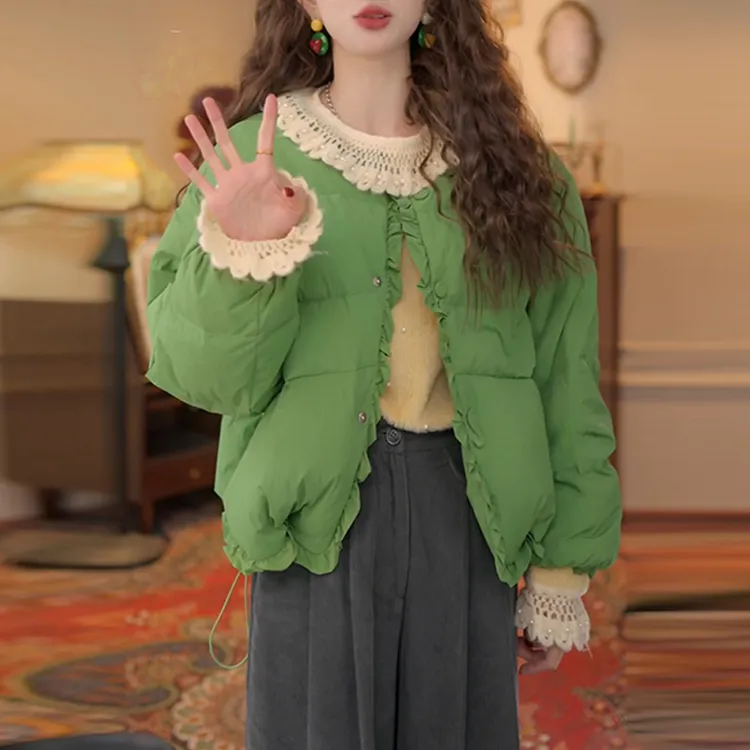 复古港风气质百搭棉服女士2025冬季新款小众加厚保暖圆领显瘦外套