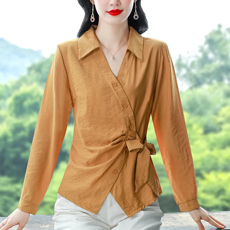 秋季新款长袖衬衫气质女士时尚百搭蝴蝶结上衣漂亮妈妈装显瘦小衫