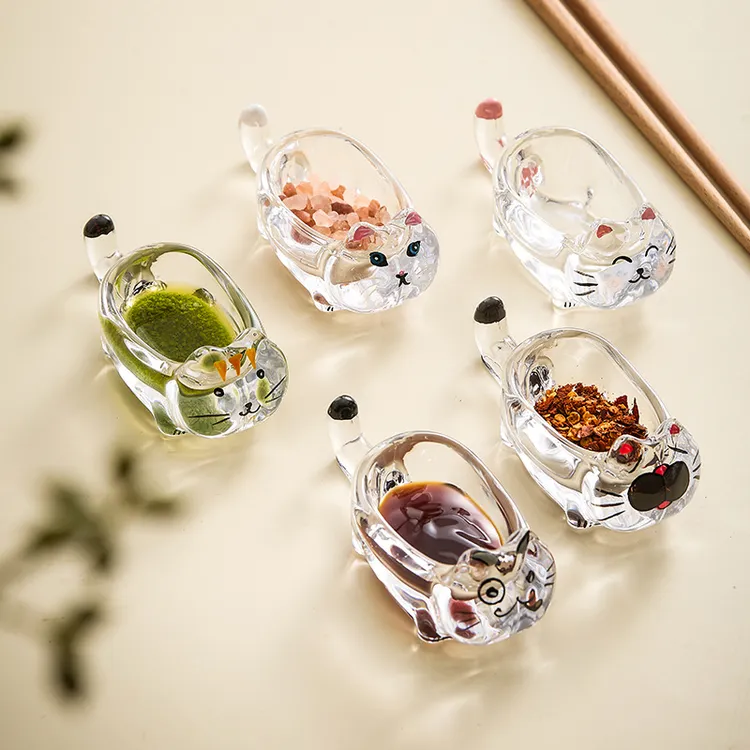 工厂猫咪水晶玻璃调味蘸料碟创意番茄酱油醋碟家用小吃碟子筷子托