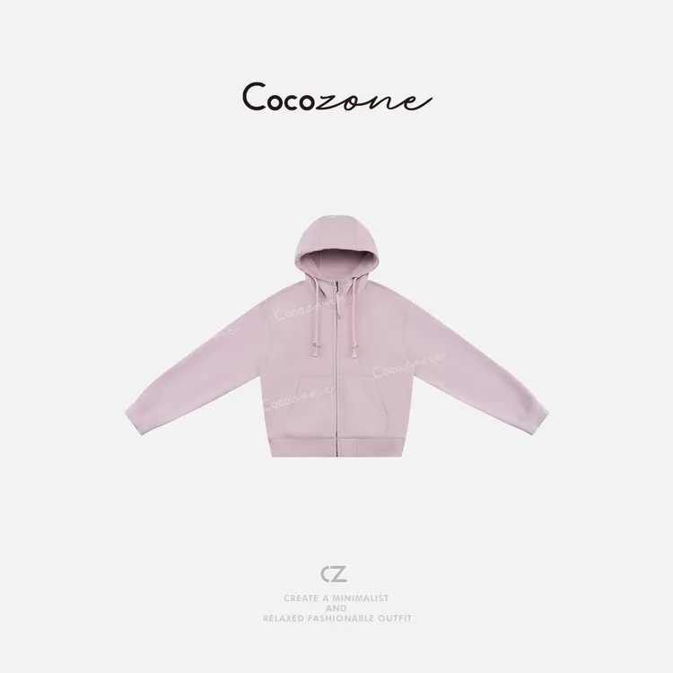 COCO ZONE 刘一一“粉雪”100棉春季纯色宽松连帽拉链外套CD2A0115