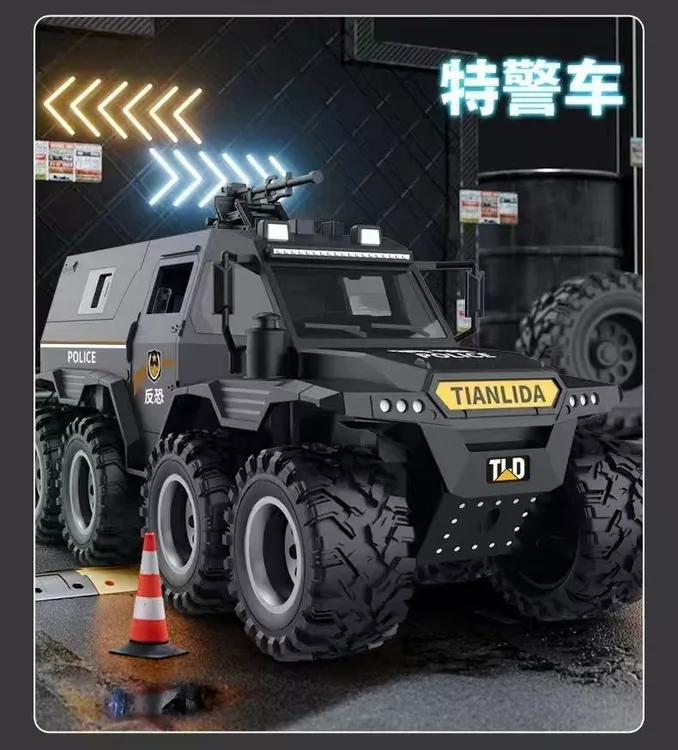 网红超大八轮儿童特警越野车警察装甲车仿真警车汽车男孩生日礼物