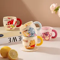 迪士尼新款轻奢马克杯卡通手柄款卡通风家用喝水杯网红可爱