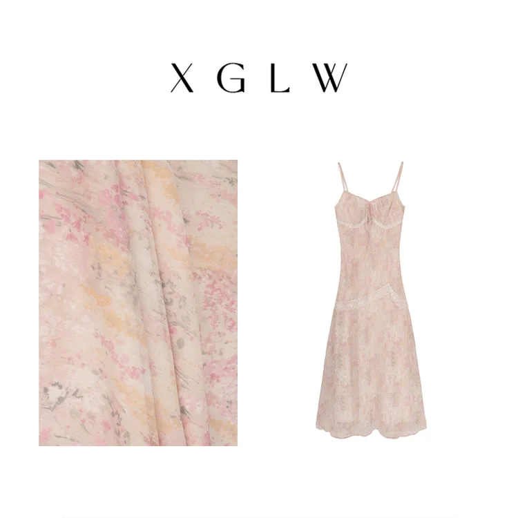 未闻花名~胖MM大码显瘦百搭温柔蕾丝拼接印花连衣裙P4Q0127