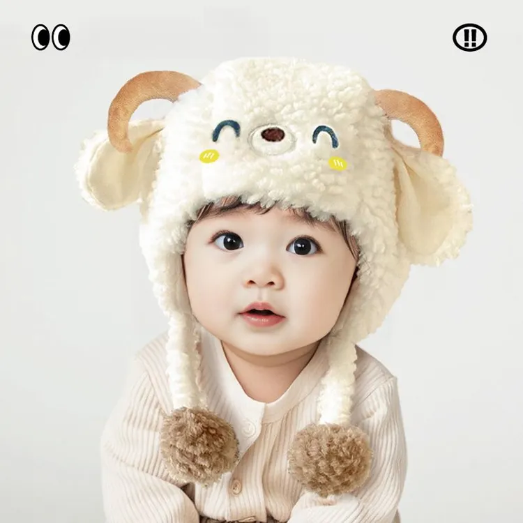 婴儿帽子冬季秋冬季可爱男女头帽宝宝小羊毛绒护耳帽保暖加绒加