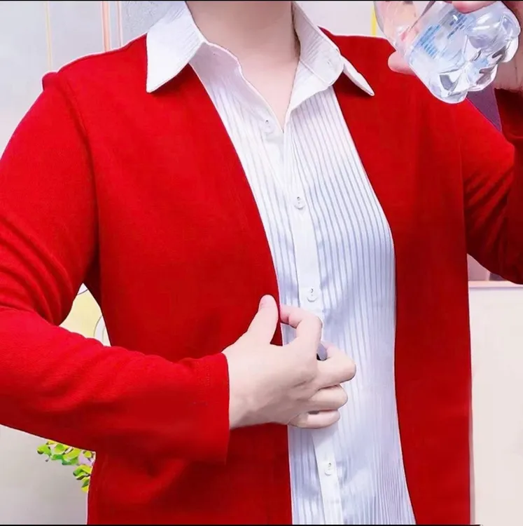 6945款女士假两件长袖开衫衬衫修身显瘦洋气百搭气质上衣漂亮小衫