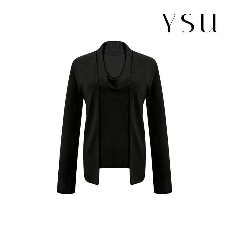YSU【余书】时尚挂脖气质简约纯色假两件挂脖开衫Y303536