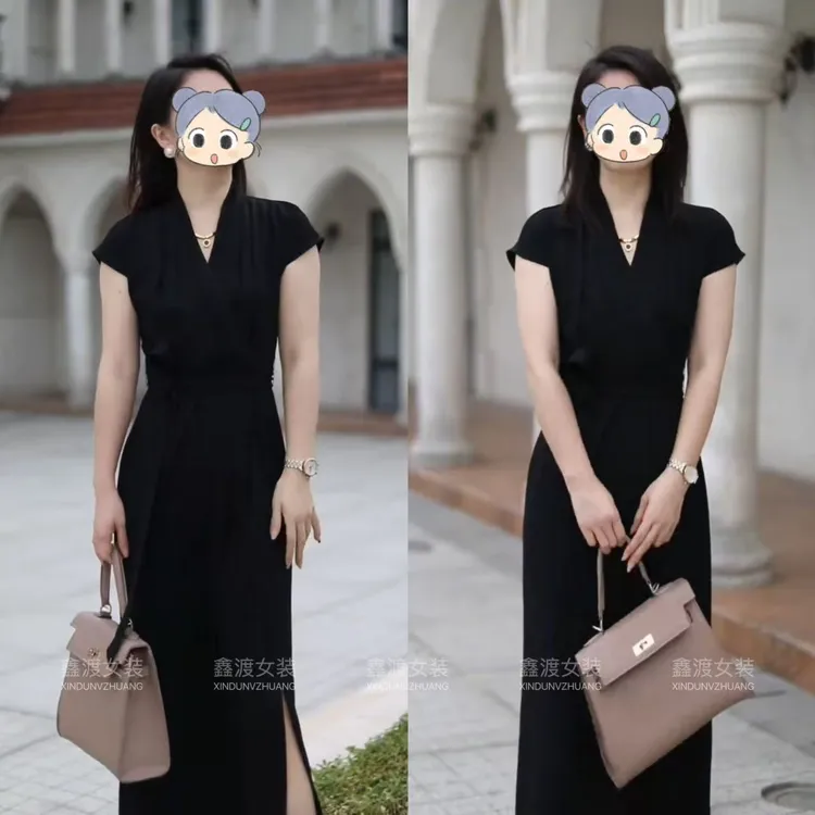 2025夏季新款时尚显瘦气质女士网红洋气连衣裙百搭款D5750