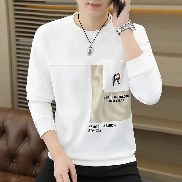 春秋新款男士圆领卫衣长袖t恤打底衫男装上衣服