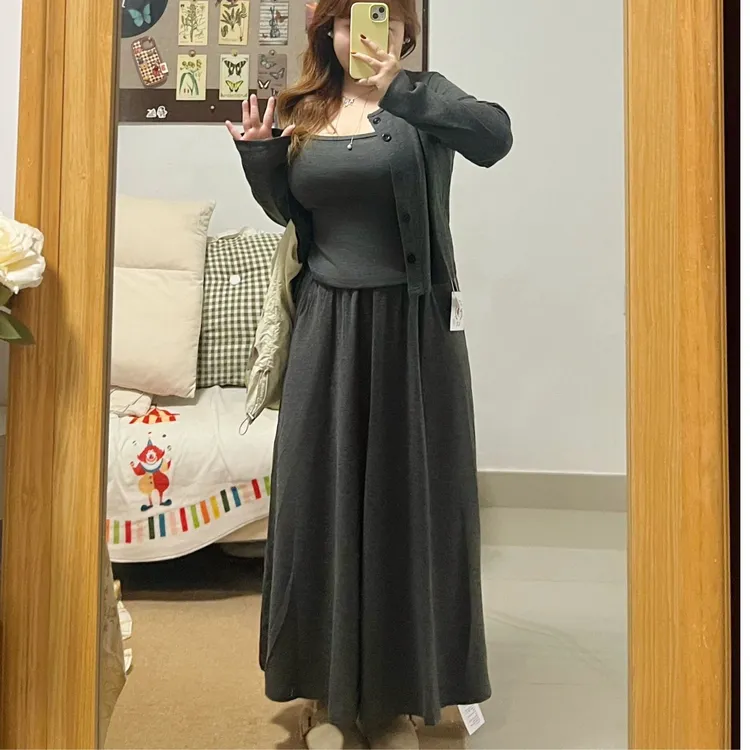 大码套装三件套女时尚开衫吊带半身裙春秋新款洋气减龄休闲套装潮