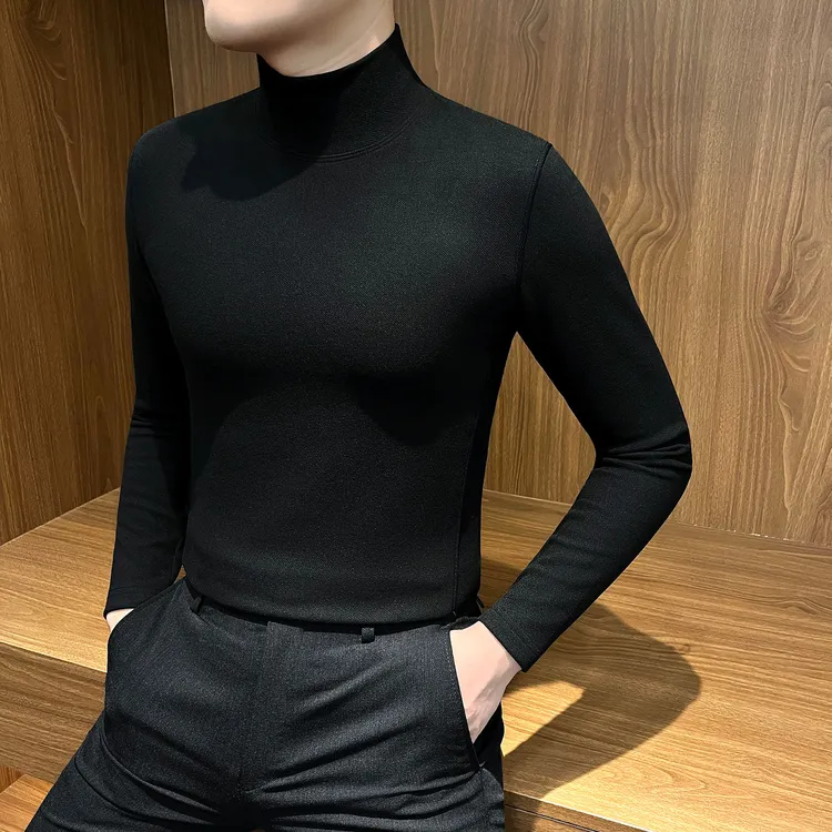 半高领长袖打底衫男款爆款2025新款弹力修身毛衣秋季男士休闲T恤