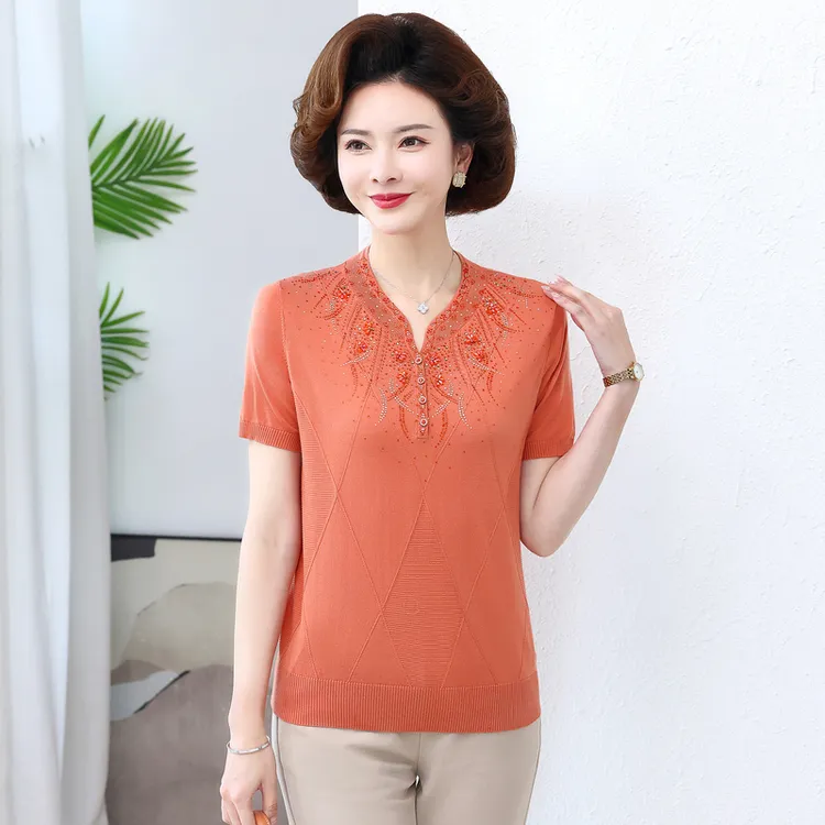 2025洋气国风旗袍针织妈妈装时尚夏季宽松大码显瘦百搭中年薄款