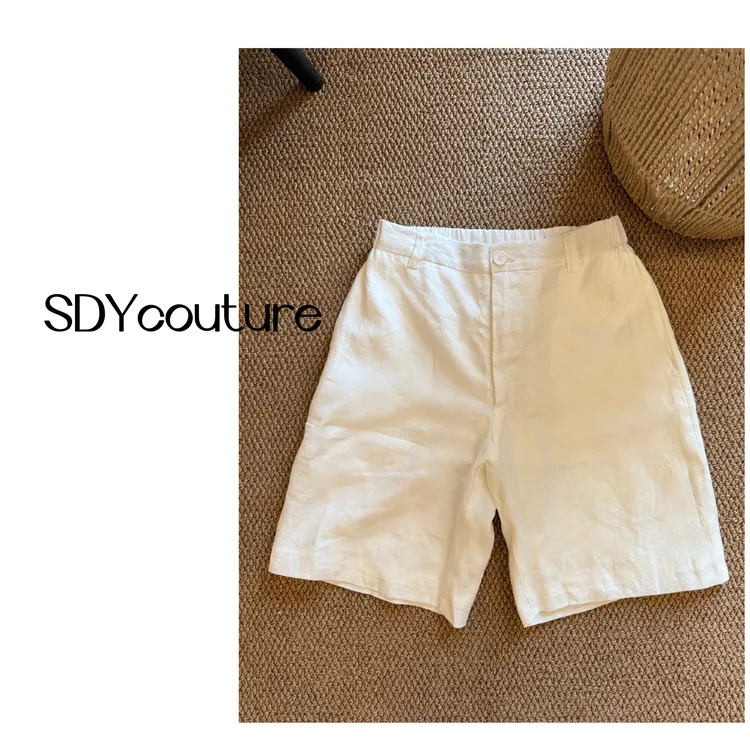 SDY/老钱风100亚麻极简精致高级百搭短裤