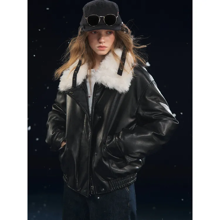 SOMESOWE可拆卸毛领软皮羽绒服