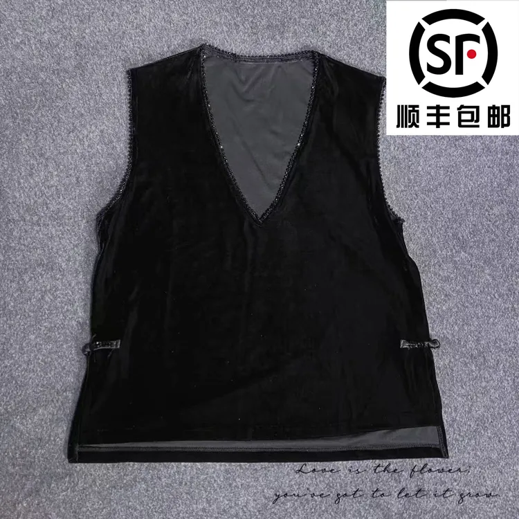 秋季新款新款重工侧盘扣开叉洋气高级感钉钻V领时尚气质精致复古