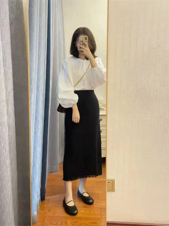 入秋搭配一整套韩系氛围感穿搭盐系百搭御姐气质衬衫裙子两件套装
