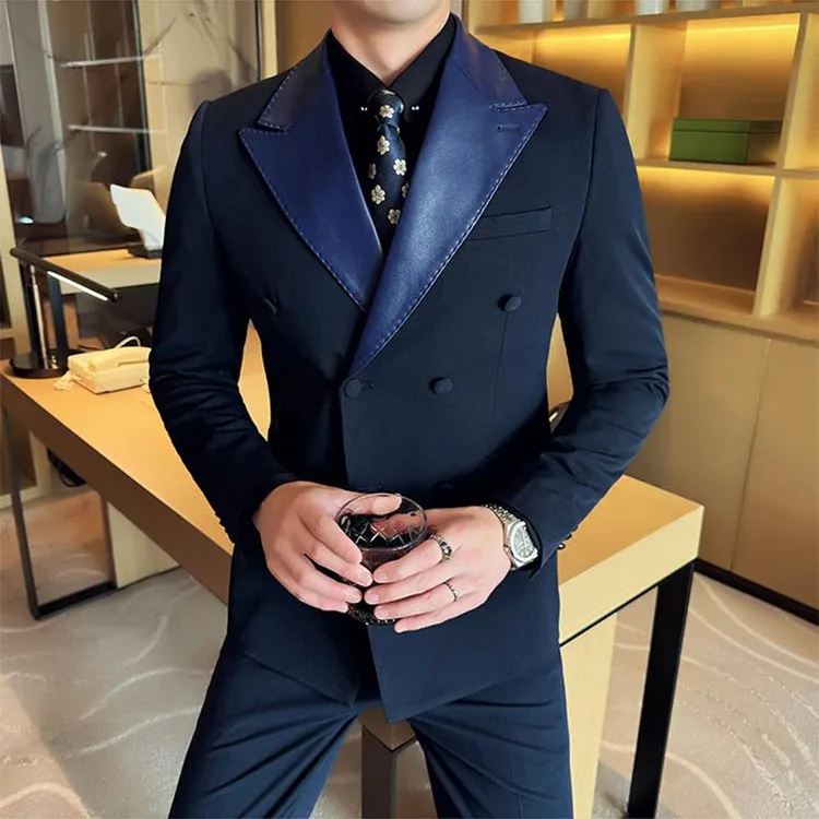 大领西服套装男高级感主持人修身商务正装礼服双排扣休闲西装外套
