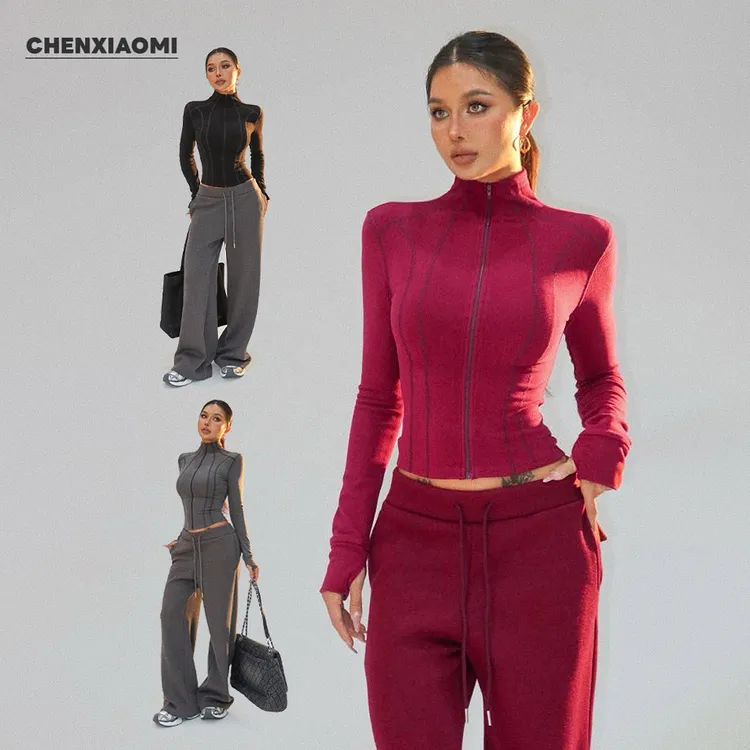 【蜜蜜家】树莓燕麦 欧美辣妹德绒半高领哈苏线穿指袖上衣 25/Z703