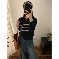 韩国2025秋季新款毛衣百搭休闲减龄条纹显瘦翻领针织衫上衣超好看
