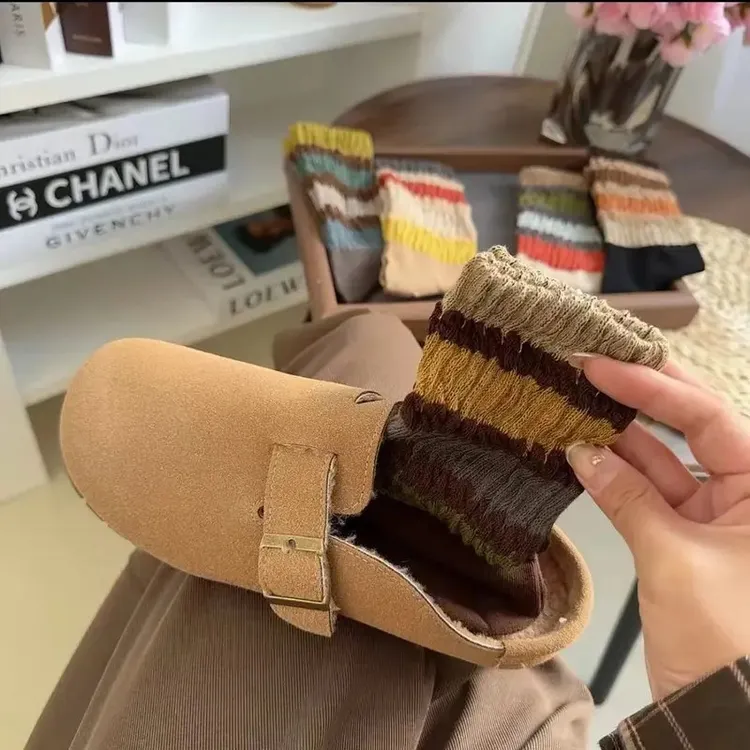 袜子慵懒风网红款穿搭韩版条纹彩虹复古女秋冬中筒松口不勒腿长袜