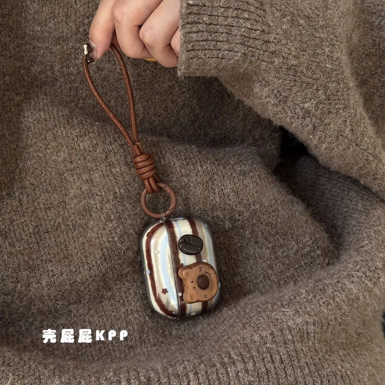 可爱立体咖啡豆木质小熊适用AirPods保护套Pro保护壳AirPods3