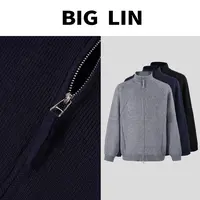 BIG林 秋季卫衣男款立领开衫拼接纯色宽松百搭长袖外套男D25609