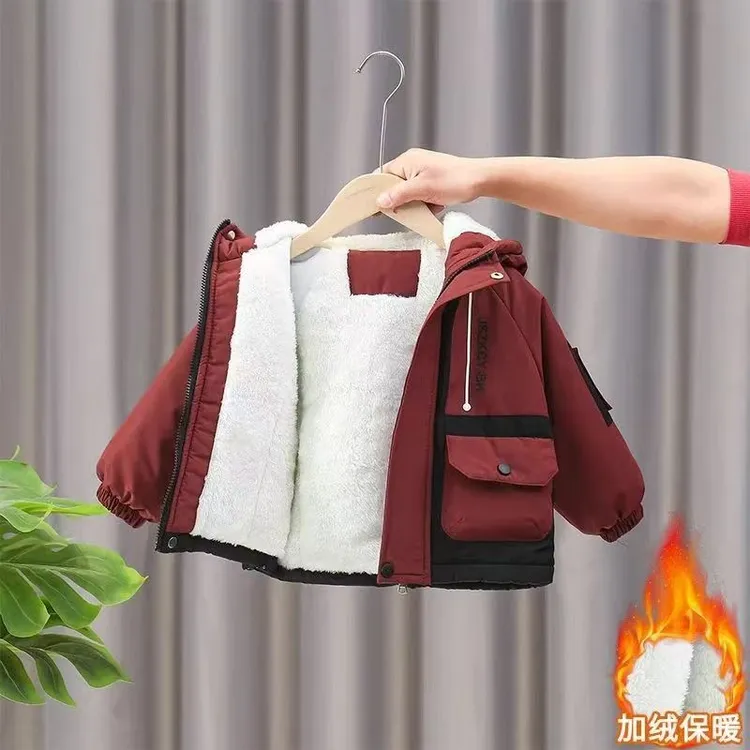 男童冬款派克服中小童加绒加厚连帽棉衣儿童百搭冬季棉服2025新款