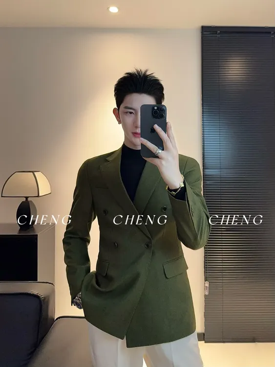「程程的试衣间」意式高定轻奢布雷泽纯色西装双排扣时尚百搭西服男