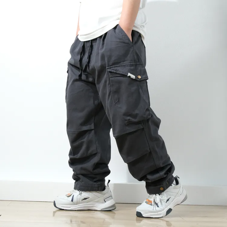 秋冬加厚斜纹纯棉水洗做旧工装裤微收口直筒裤 脚口铜扣可调节